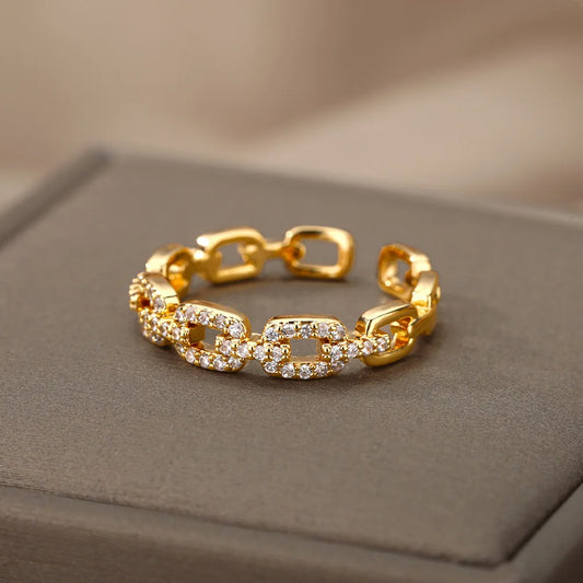 Classic Zircon Twist Chain Rings For Women Stainless Steel Elegant Couple Ring Wedding Jewelry Gift Bijoux Femme Free Shipping