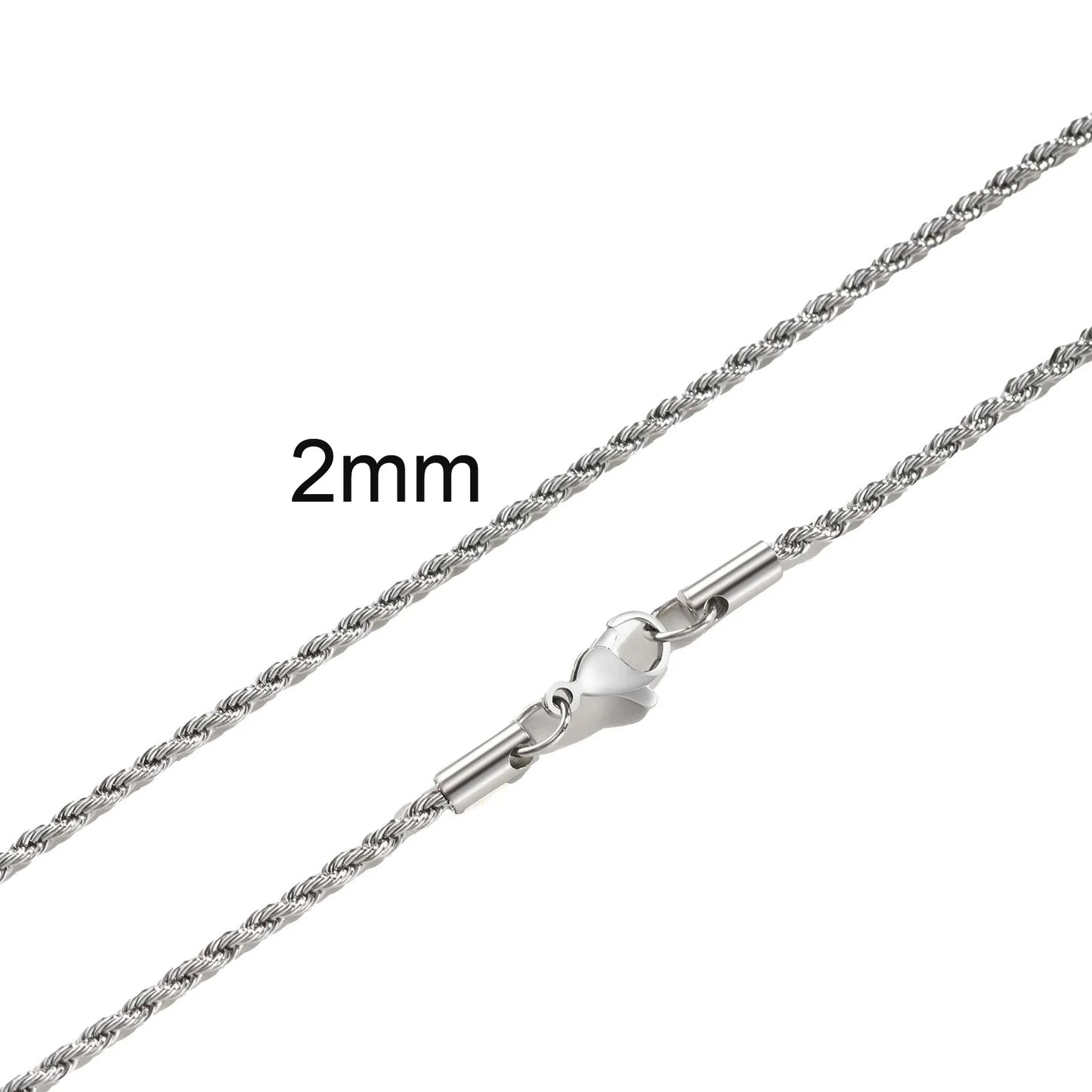 Vintage Punk Rope Chain Necklace for Men Women,2/3/4/5mm Stainless Steel Twist Chain Collar,Hip Hop Casual Jewelry Gift
