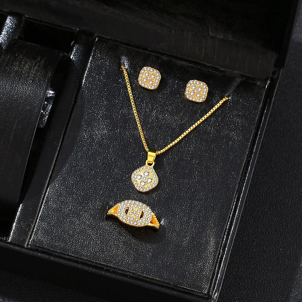  Luxury Cube Jewelry Set Luxury Cube Jewelry Set Conjunto de joias Luxury Cube com colar, brincos e anel, elegante e sofisticado para mulheres.