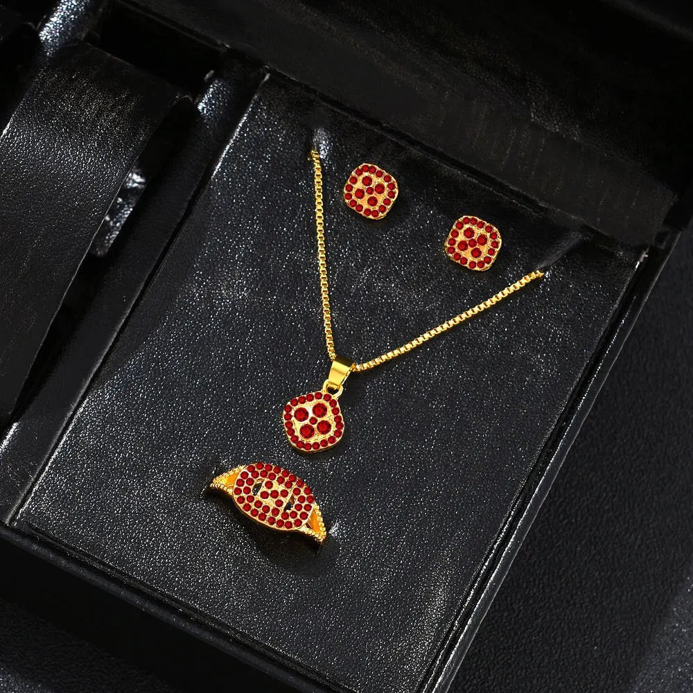  Luxury Cube Jewelry Set Luxury Cube Jewelry Set Conjunto de joias Luxury Cube com colar, brincos e anel, elegante e sofisticado para mulheres.