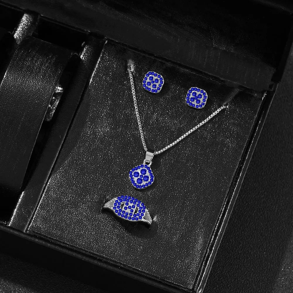  Luxury Cube Jewelry Set Luxury Cube Jewelry Set Conjunto de joias Luxury Cube com colar, brincos e anel, elegante e sofisticado para mulheres.