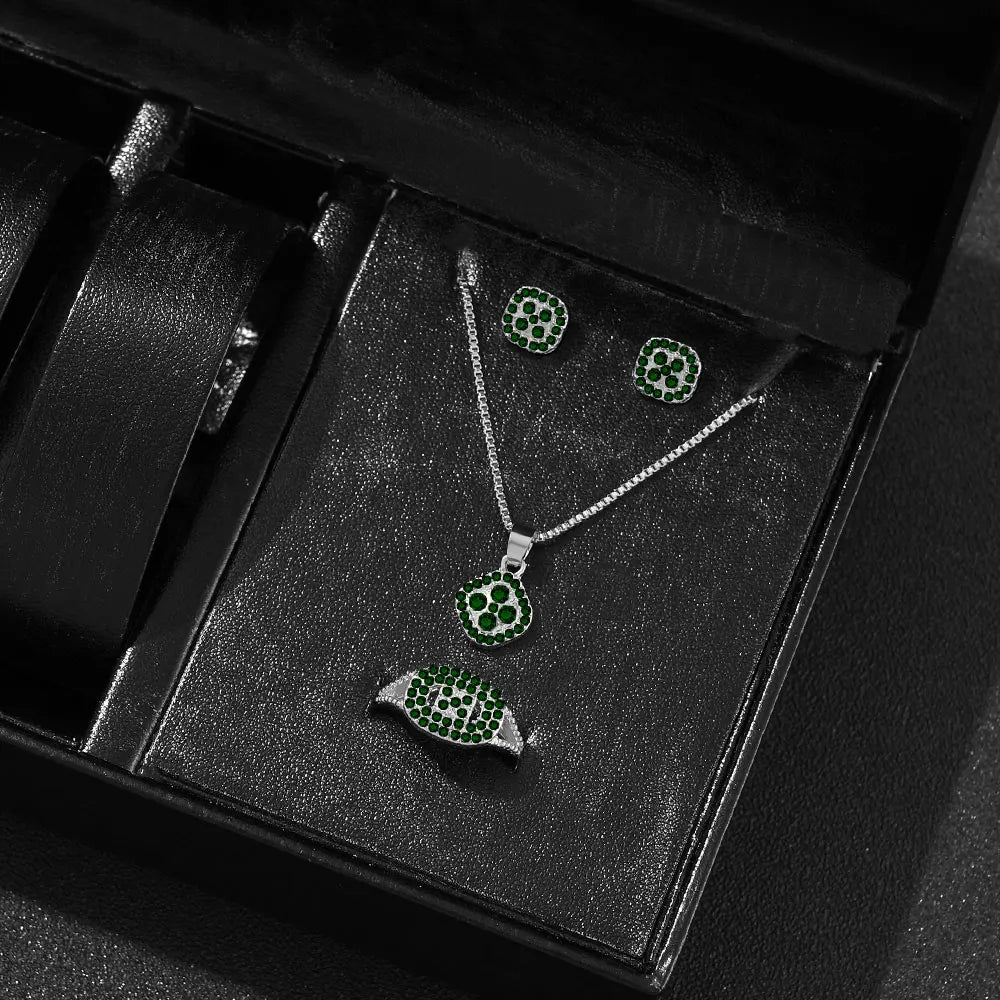  Luxury Cube Jewelry Set Luxury Cube Jewelry Set Conjunto de joias Luxury Cube com colar, brincos e anel, elegante e sofisticado para mulheres.