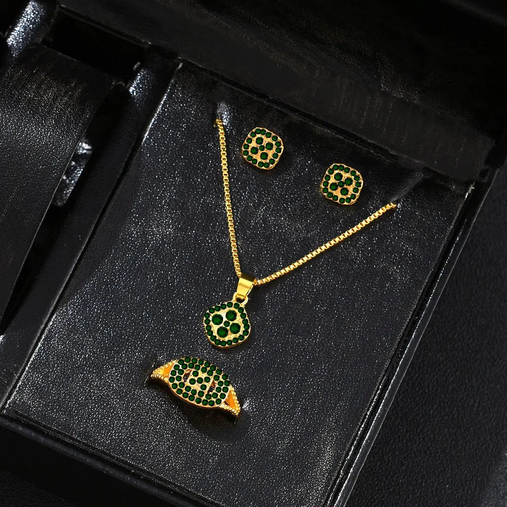  Luxury Cube Jewelry Set Luxury Cube Jewelry Set Conjunto de joias Luxury Cube com colar, brincos e anel, elegante e sofisticado para mulheres.
