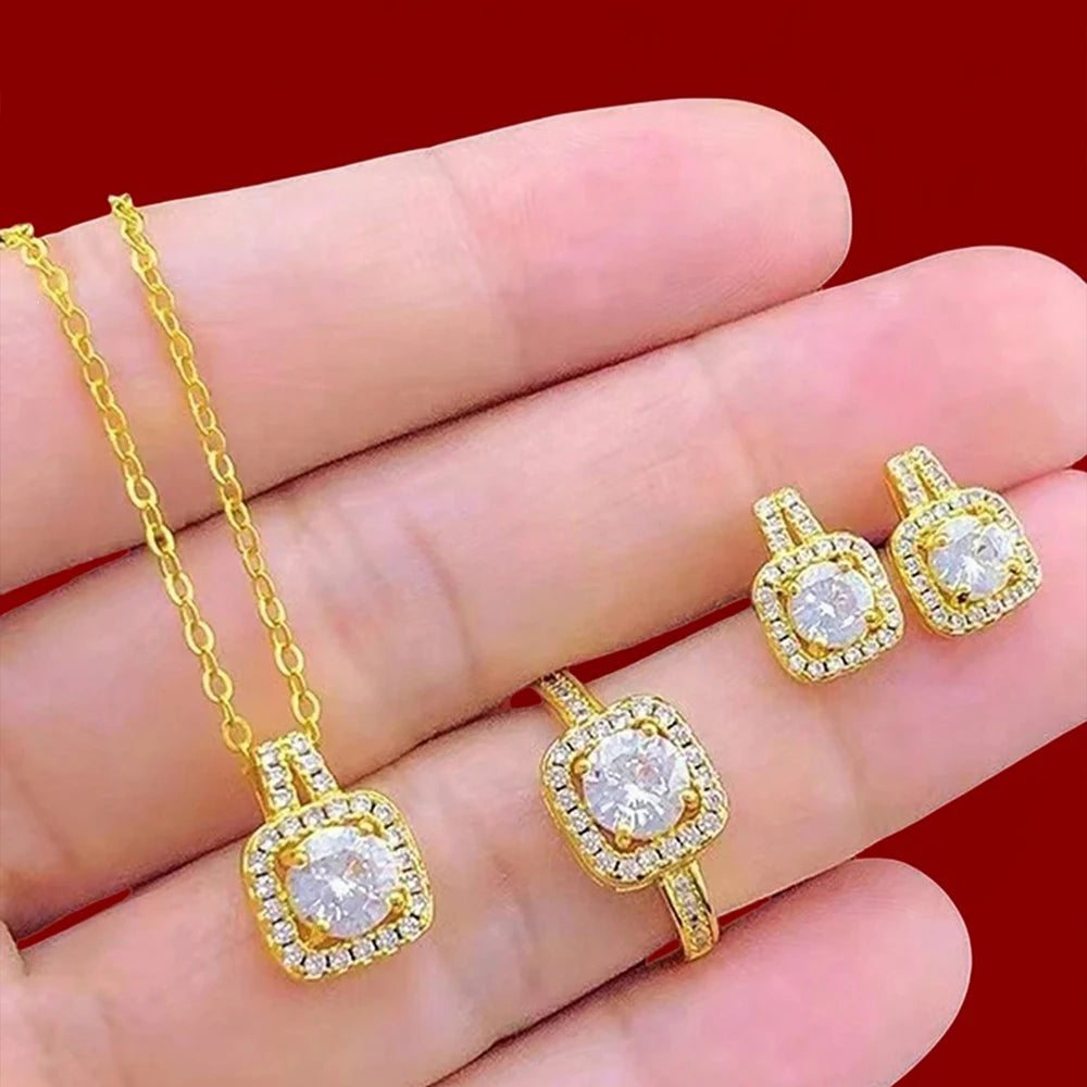  Luxury Cube Jewelry Set Luxury Cube Jewelry Set Conjunto de joias Luxury Cube com colar, brincos e anel, elegante e sofisticado para mulheres.