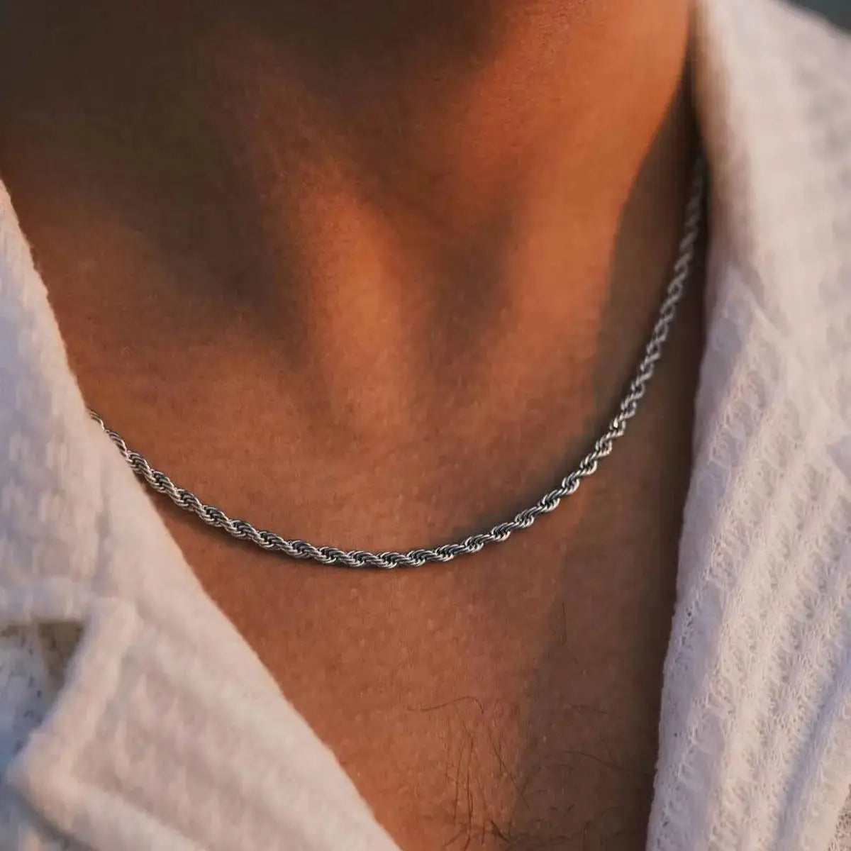 Vintage Punk Rope Chain Necklace for Men Women,2/3/4/5mm Stainless Steel Twist Chain Collar,Hip Hop Casual Jewelry Gift