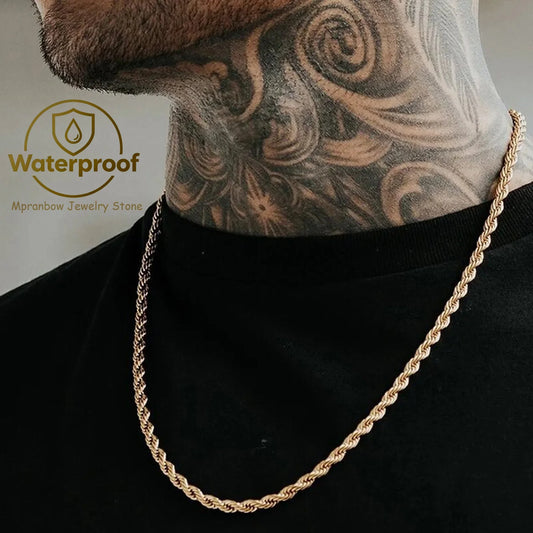 Vintage Punk Rope Chain Necklace for Men Women,2/3/4/5mm Stainless Steel Twist Chain Collar,Hip Hop Casual Jewelry Gift