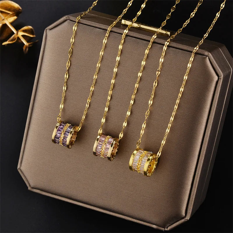 316L Stainless Steel 3 Color Round Pendant Necklace Minimalist Style Beautiful Woman Jewelry Accessories On Neck