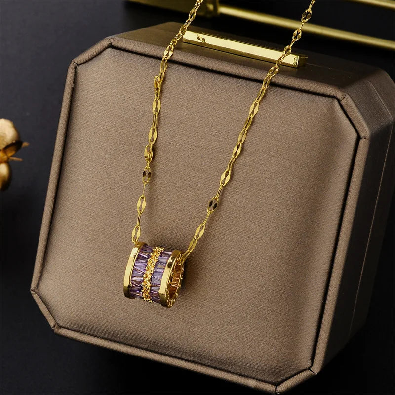 316L Stainless Steel 3 Color Round Pendant Necklace Minimalist Style Beautiful Woman Jewelry Accessories On Neck