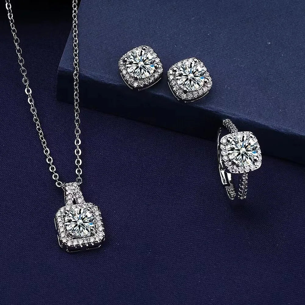  Luxury Cube Jewelry Set Luxury Cube Jewelry Set Conjunto de joias Luxury Cube com colar, brincos e anel, elegante e sofisticado para mulheres.
