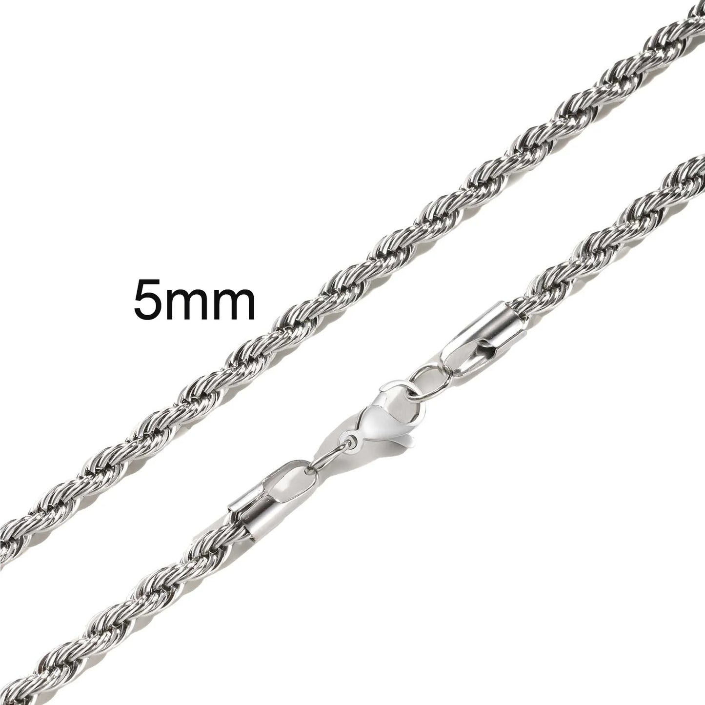 Vintage Punk Rope Chain Necklace for Men Women,2/3/4/5mm Stainless Steel Twist Chain Collar,Hip Hop Casual Jewelry Gift