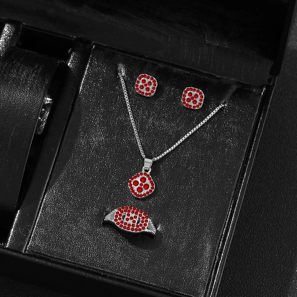  Luxury Cube Jewelry Set Luxury Cube Jewelry Set Conjunto de joias Luxury Cube com colar, brincos e anel, elegante e sofisticado para mulheres.