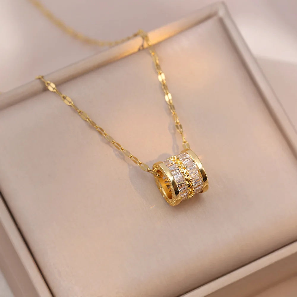 316L Stainless Steel 3 Color Round Pendant Necklace Minimalist Style Beautiful Woman Jewelry Accessories On Neck
