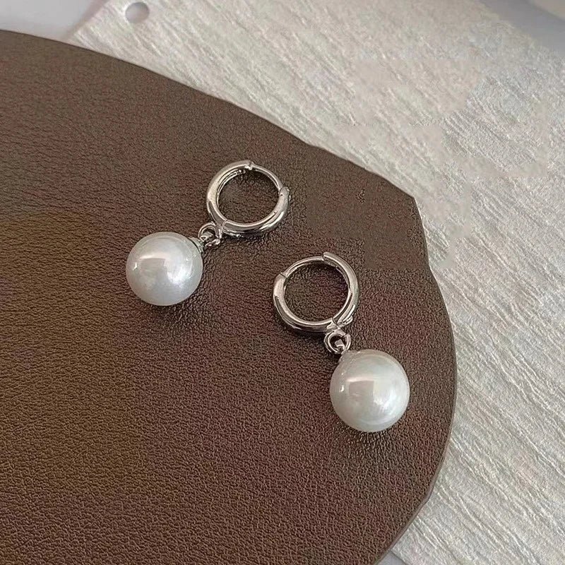Gold Plated Imitation Pearl Zircon Earring for Women Girl Party Gift Circular Temperament Banquet Jewelry