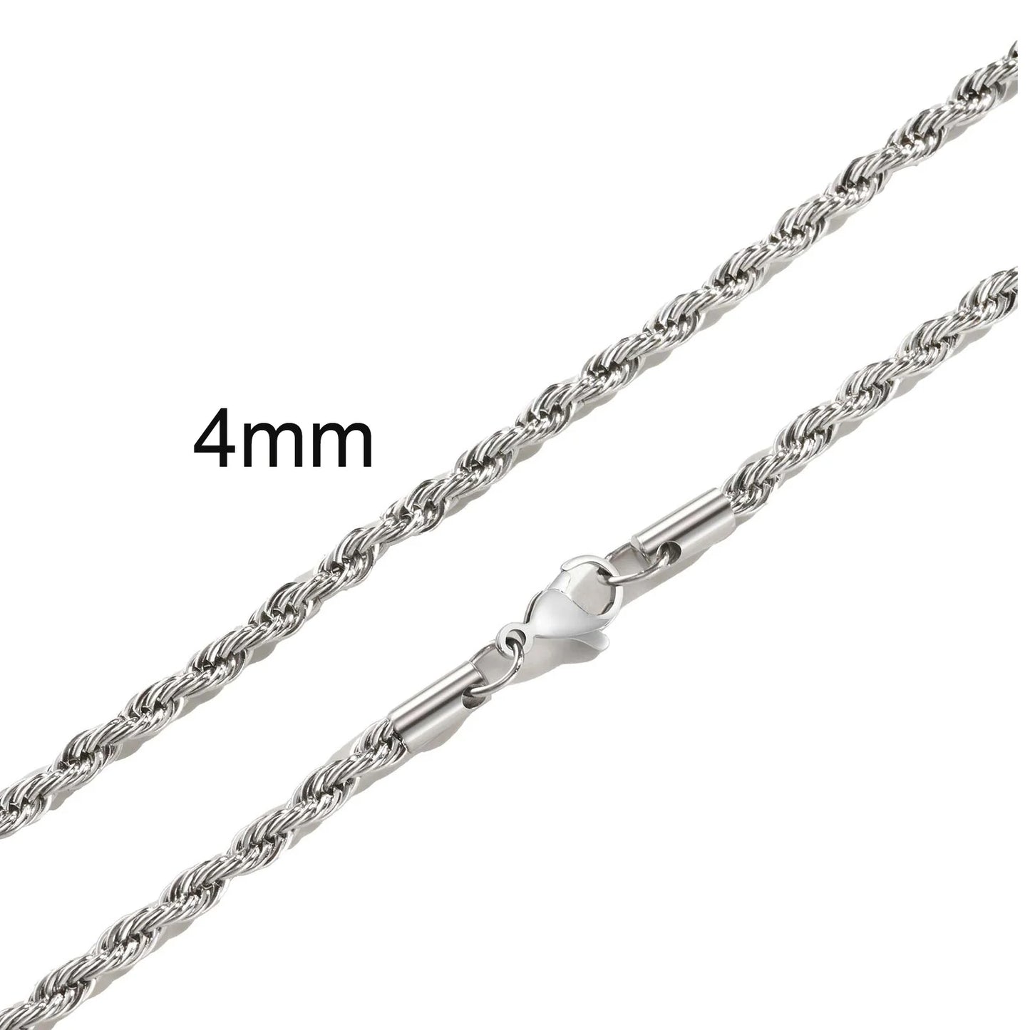 Vintage Punk Rope Chain Necklace for Men Women,2/3/4/5mm Stainless Steel Twist Chain Collar,Hip Hop Casual Jewelry Gift