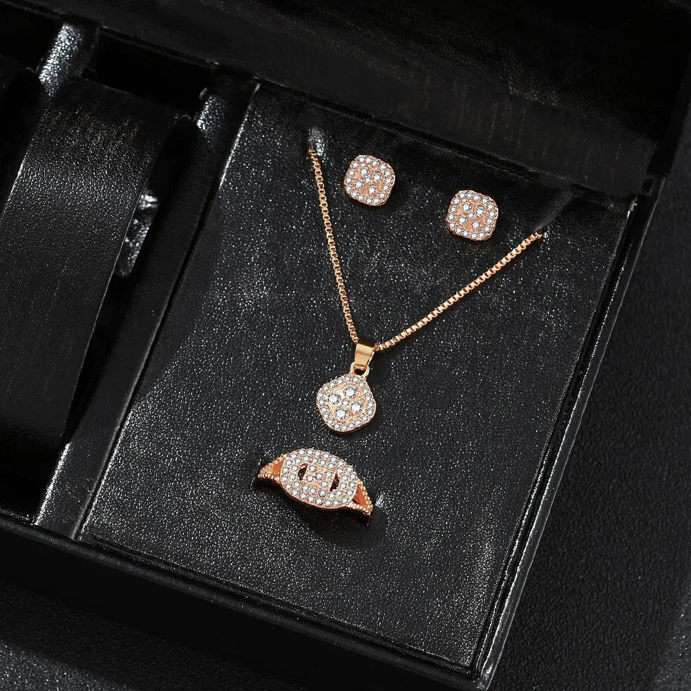  Luxury Cube Jewelry Set Luxury Cube Jewelry Set Conjunto de joias Luxury Cube com colar, brincos e anel, elegante e sofisticado para mulheres.