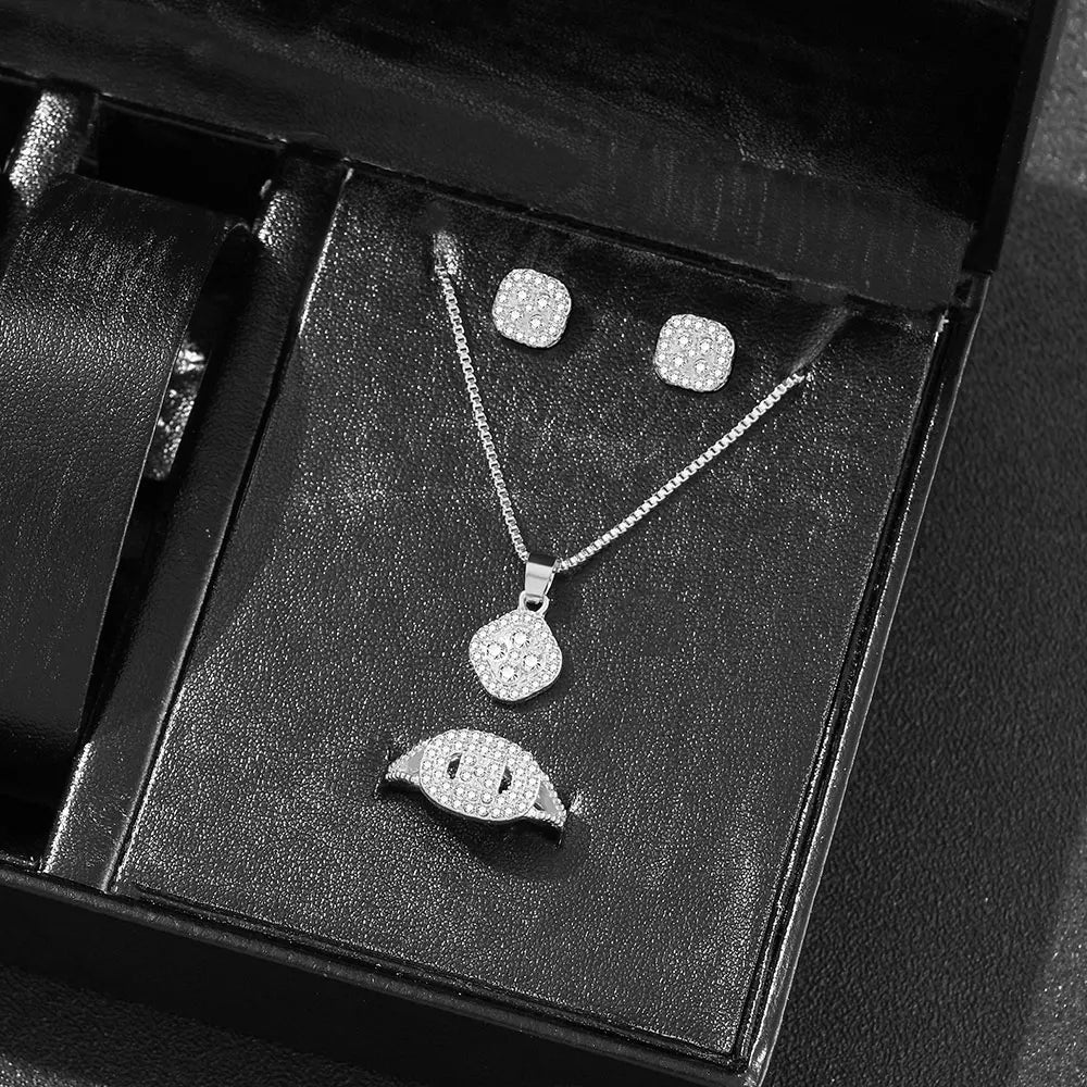  Luxury Cube Jewelry Set Luxury Cube Jewelry Set Conjunto de joias Luxury Cube com colar, brincos e anel, elegante e sofisticado para mulheres.