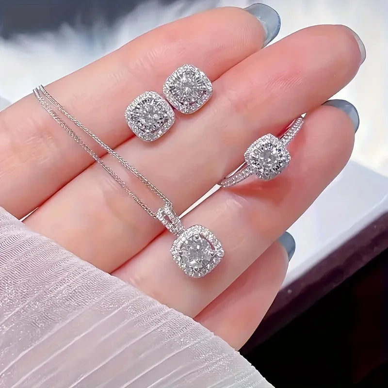  Luxury Cube Jewelry Set Luxury Cube Jewelry Set Conjunto de joias Luxury Cube com colar, brincos e anel, elegante e sofisticado para mulheres.