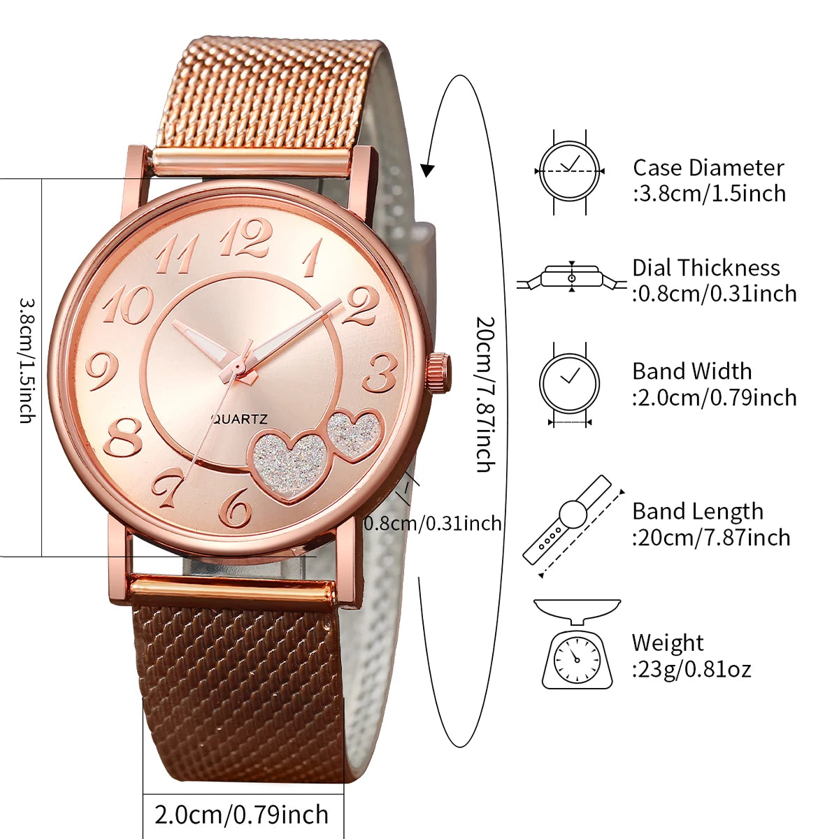 Analog Watches Bracelet Set para Mulheres com relógio de pulso dourado e bracelete coração para um estilo elegante.