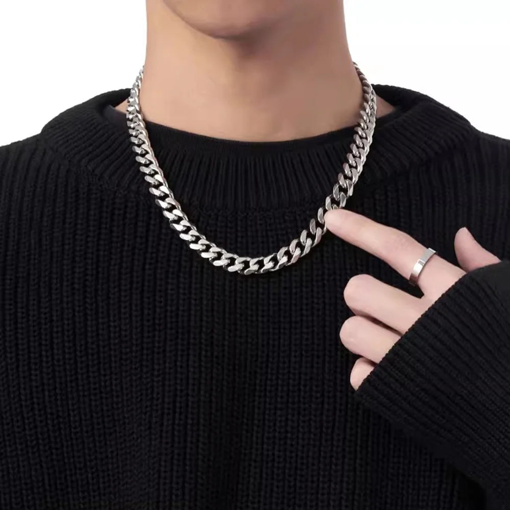 Stainless Steel Cuban Colar de corrente cubana de aço inoxidável, estilo hip hop, destaque de moda moderna.