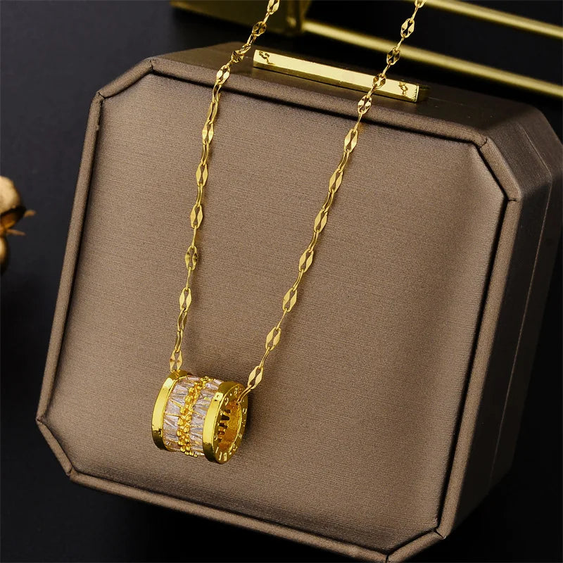 316L Stainless Steel 3 Color Round Pendant Necklace Minimalist Style Beautiful Woman Jewelry Accessories On Neck