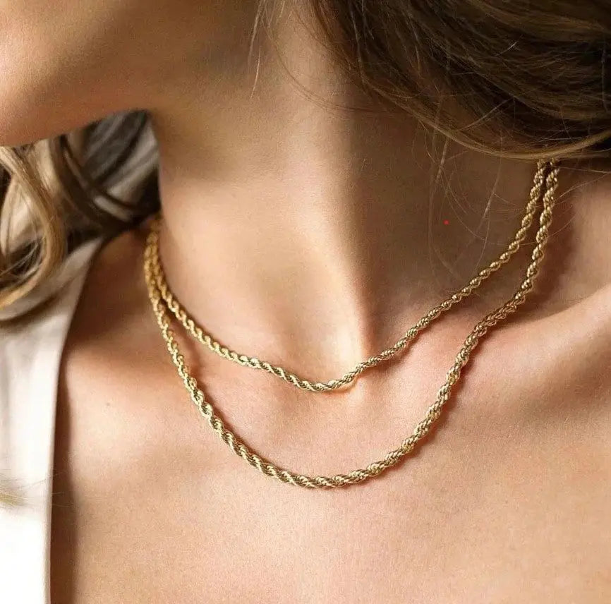 Vintage Punk Rope Chain Necklace for Men Women,2/3/4/5mm Stainless Steel Twist Chain Collar,Hip Hop Casual Jewelry Gift