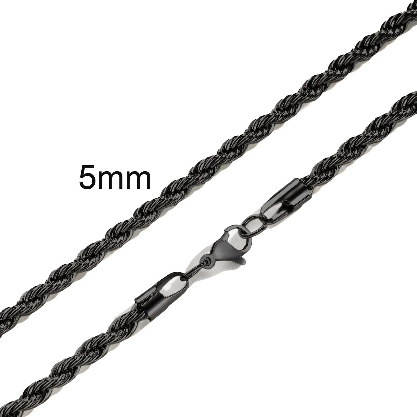 Vintage Punk Rope Chain Necklace for Men Women,2/3/4/5mm Stainless Steel Twist Chain Collar,Hip Hop Casual Jewelry Gift