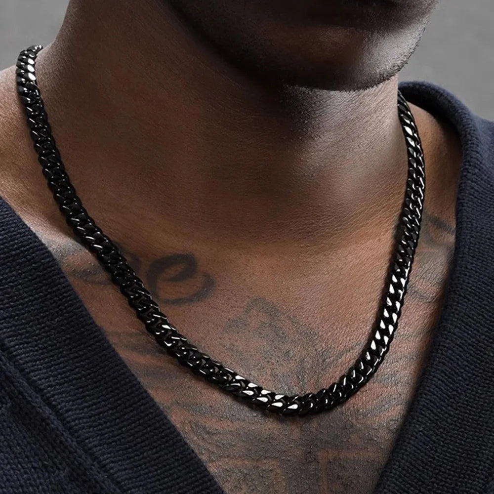 Stainless Steel Cuban Colar de corrente cubana de aço inoxidável, estilo hip hop, destaque de moda moderna.
