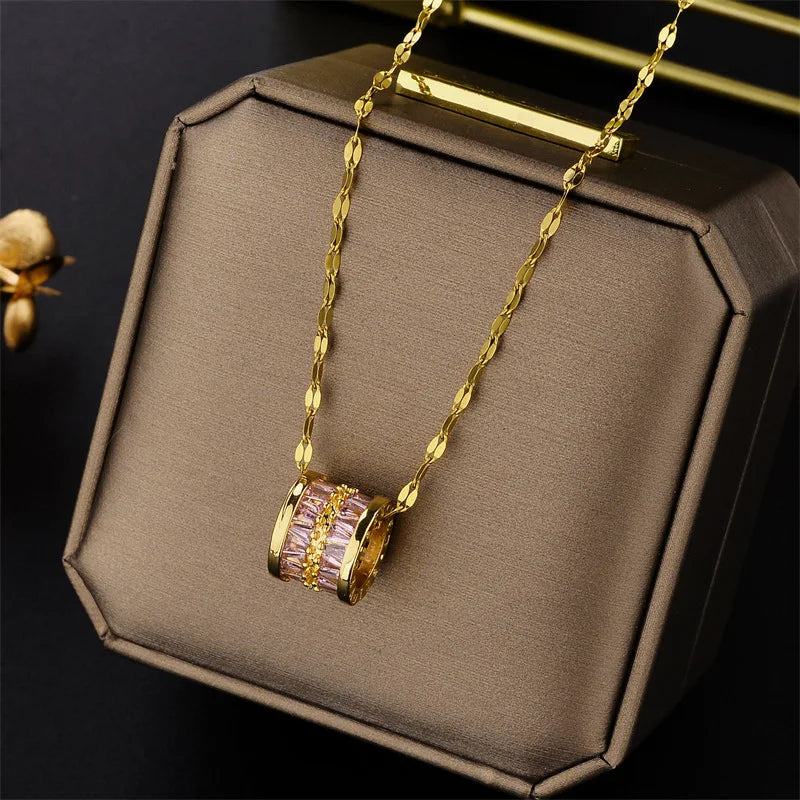 316L Stainless Steel 3 Color Round Pendant Necklace Minimalist Style Beautiful Woman Jewelry Accessories On Neck