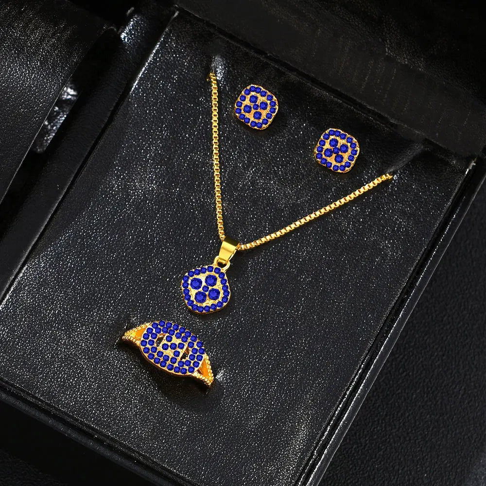  Luxury Cube Jewelry Set Luxury Cube Jewelry Set Conjunto de joias Luxury Cube com colar, brincos e anel, elegante e sofisticado para mulheres.