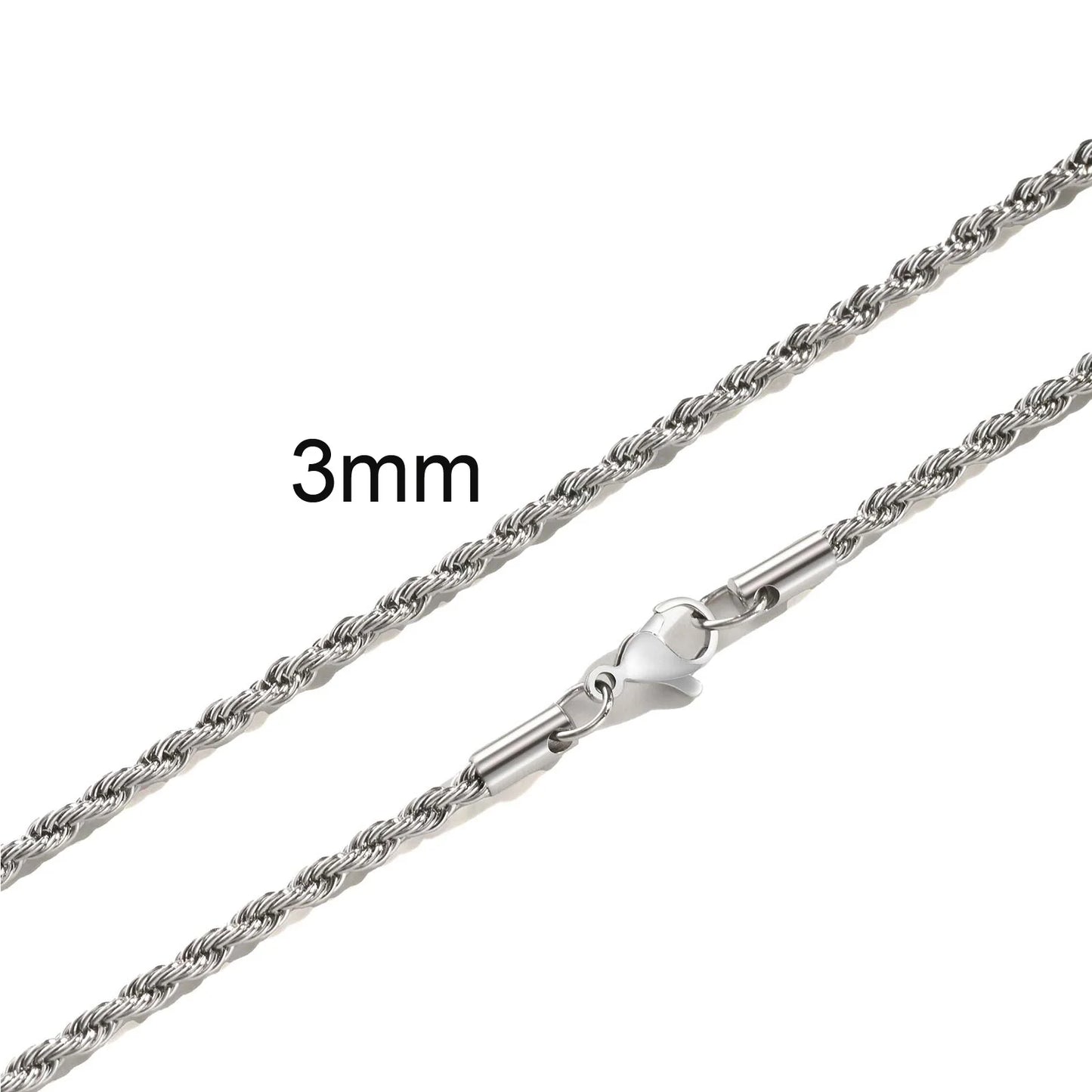 Vintage Punk Rope Chain Necklace for Men Women,2/3/4/5mm Stainless Steel Twist Chain Collar,Hip Hop Casual Jewelry Gift