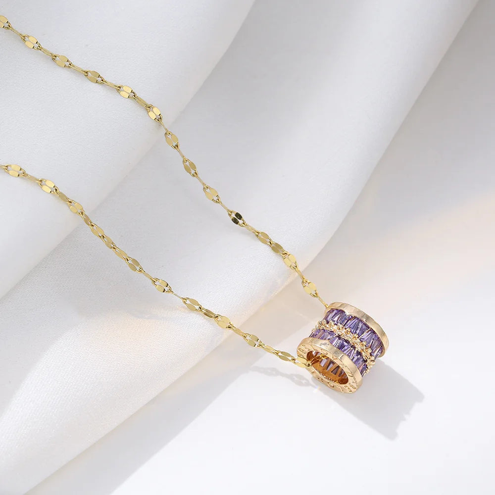 316L Stainless Steel 3 Color Round Pendant Necklace Minimalist Style Beautiful Woman Jewelry Accessories On Neck