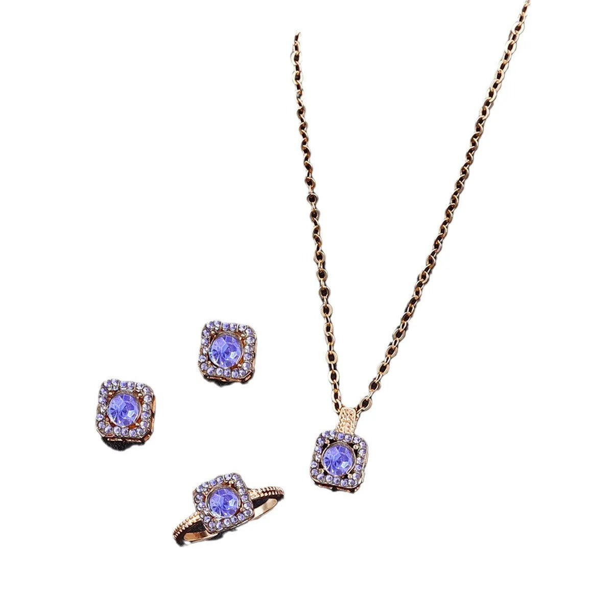  Luxury Cube Jewelry Set Luxury Cube Jewelry Set Conjunto de joias Luxury Cube com colar, brincos e anel, elegante e sofisticado para mulheres.